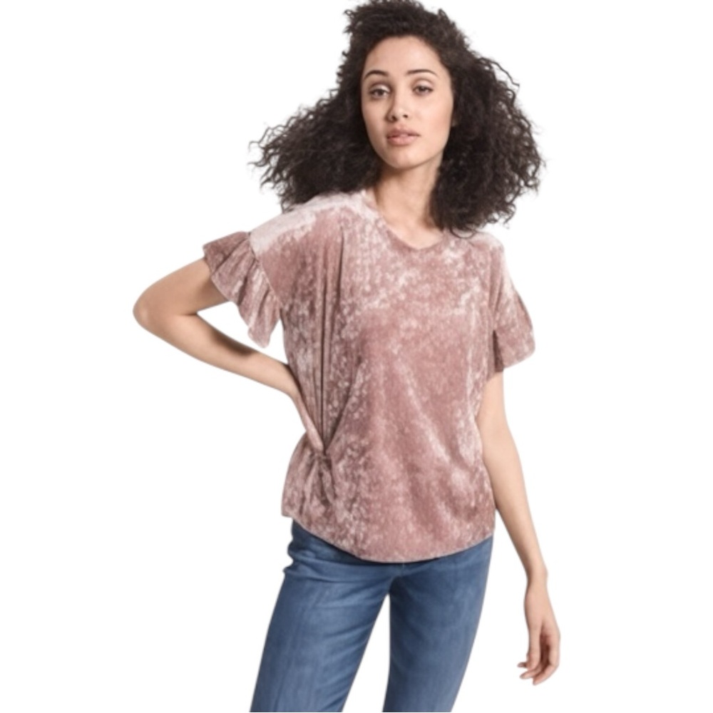 Z‎ Supply Pink Blush Ruffle Velvet T-Shirt Size Medium